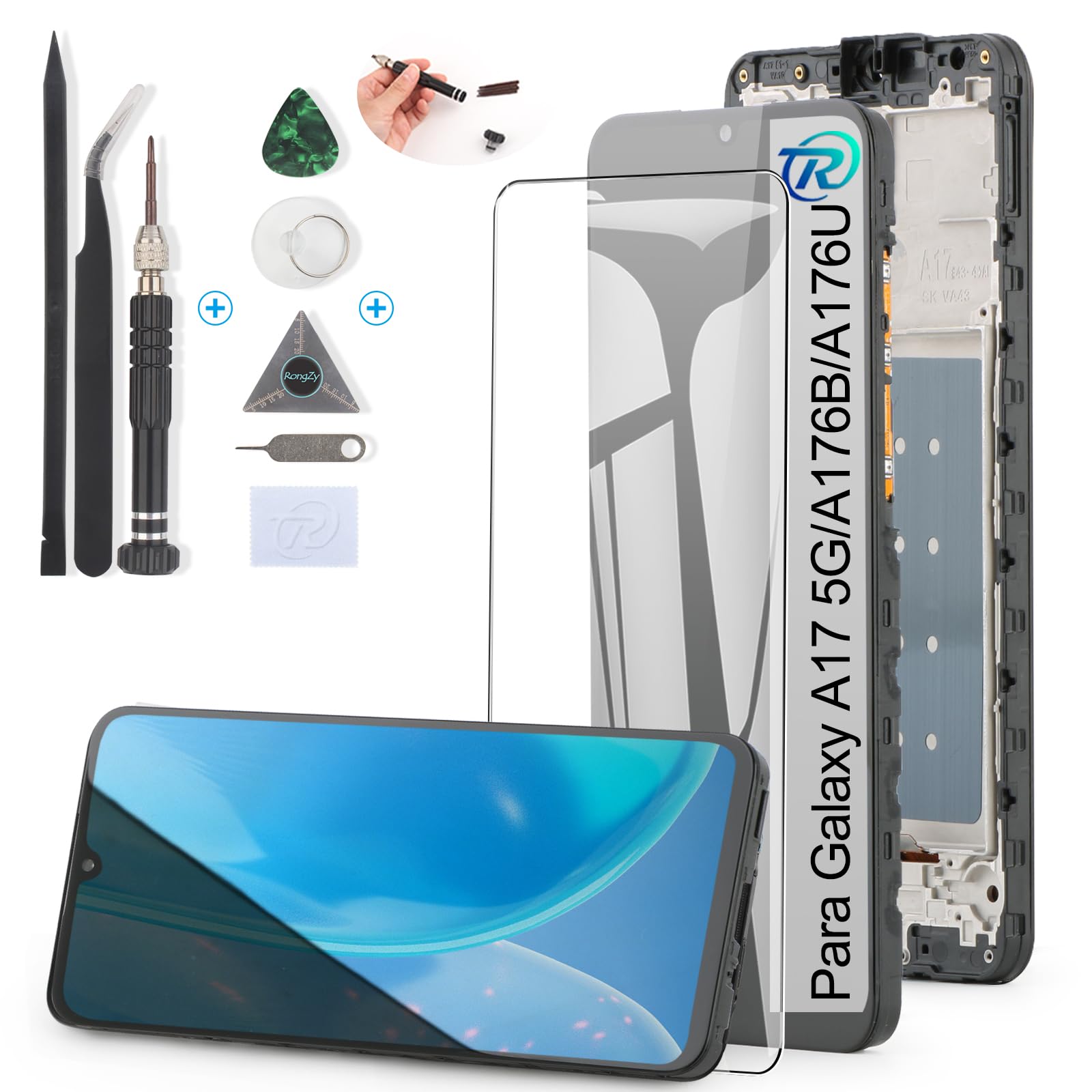 RongZy Pantalla para Samsung Galaxy A17 5G Táctil LCD para Samsung A17 5G/A176B/A176U de Repuesto Ensamblaje Digitalizador Reemplazo con Herramientas de Reparación (Negro, con Marco)
