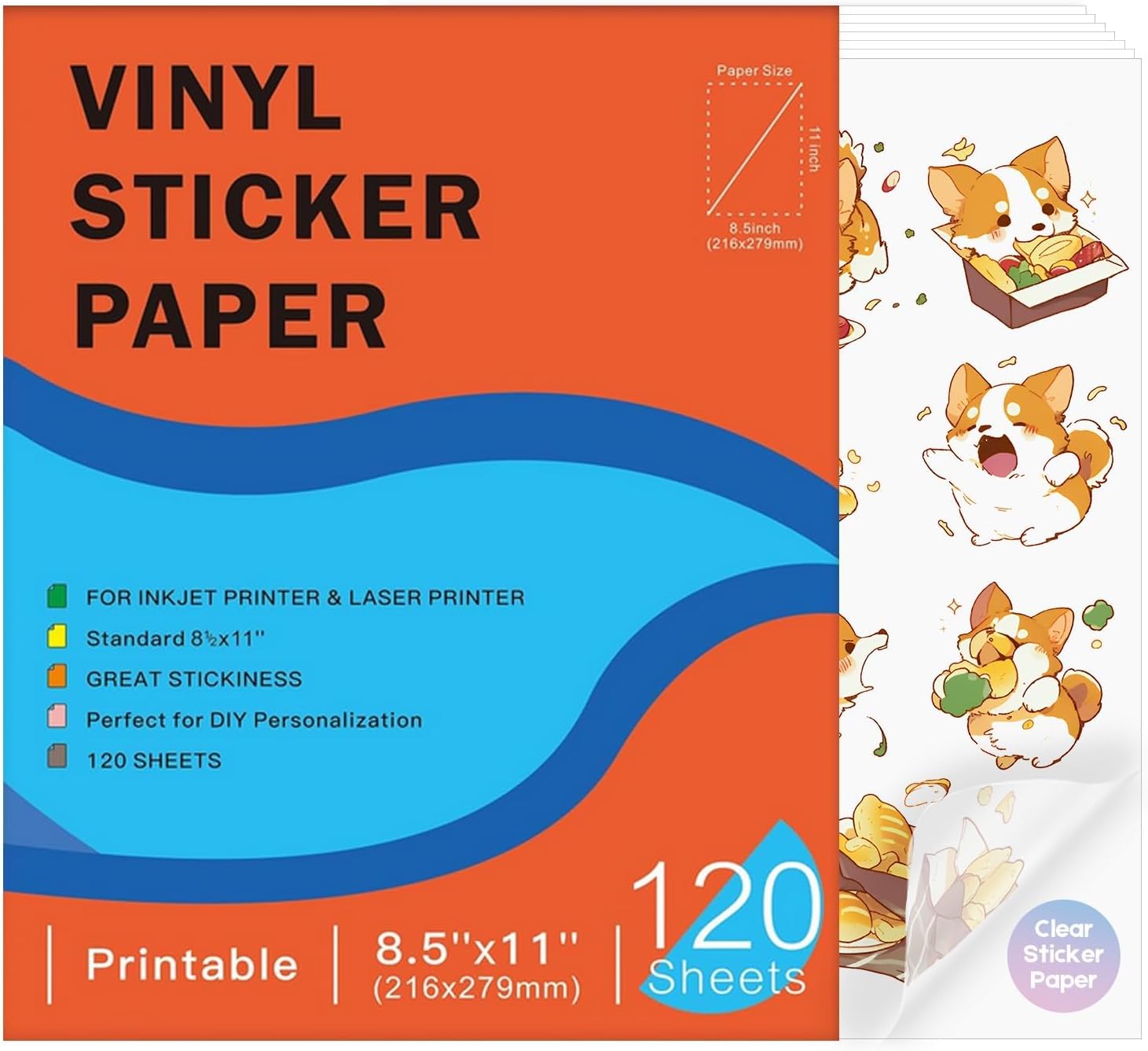 120 Sheets Premium Printable Clear Vinyl Sticker Paper for Inkjet Printers 8.5x11 Inch Waterproof & Vibrant Colours Retains Ink Well Tear Resistant Great for Cutting Machines