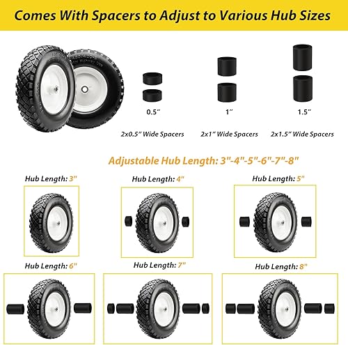 Miniatura 10 de Neumático sólido de poliuretano plano de 16 pulgadas, 4.804.00-8 pulgadas con rodamiento de bolas de 34 pulgadas, neumático universal para