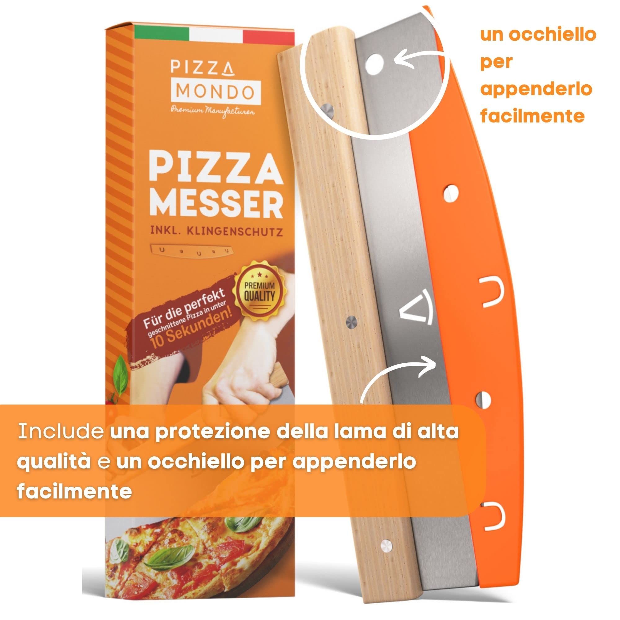 TrAdE Shop Traesio - Rotella Tagliapizza Con Lama Acciaio Manico Legno Coltello Pizza Da Cucina