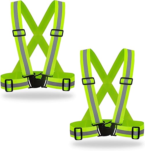 DUSKCOVE 2 Pack Hi Vis Safety Vests - Adjustable Bright Neon Color High Visibility Reflective Safety Straps Gear for Traffic Control, Running, Cycling