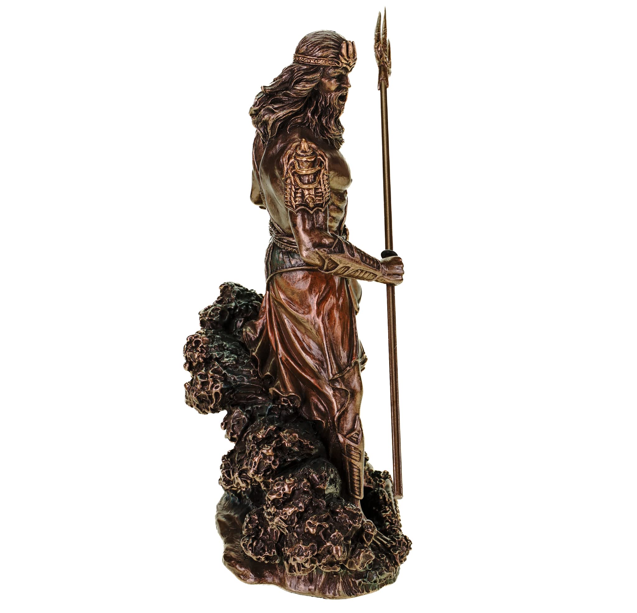 Veronese figurka boga morza Posejdon z trójzębem na fali, statuetka morza, bogowie, Neptun, brązowana