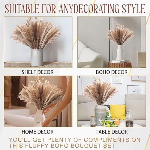 Miniatura 3 de 110 piezas de hierba de las pampas, decoración de otoño para flores secas en el hogar, guirnalda de otoño, pompas florales, decoración de sala de