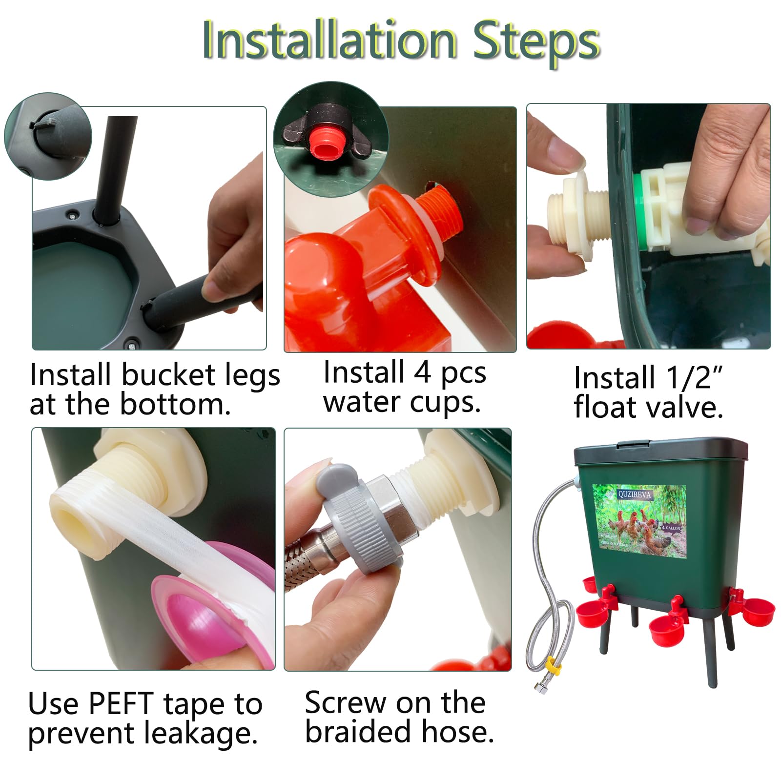 Alimentador automático de agua para aves de corral con flotador, autollenado, 4 galones, dispensador de fuente de agua para pollo, sistema de riego automático de pollo, paloma y pájaro con manguera y
