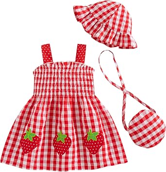 Renotemy Baby Girl Dresses Cute Summer Baby Girl Clothes Gifts 3Months-3T | Toddler Girl Clothes,Infant Dress for Girls with Hat and Bag,Smocked Sleeveless Sundress,Princess Beach Boho Clothing