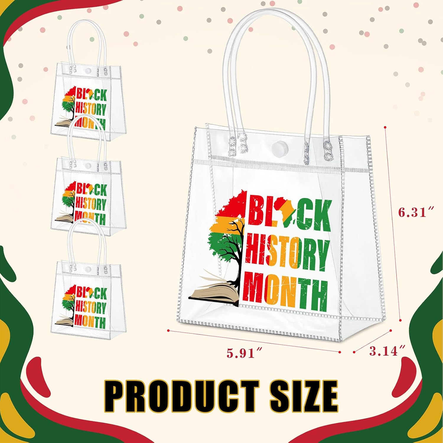 Aliceset 24 Pcs Black History Month Gift Bags with Handles Bulk Clear PVC African Favor Bags Plastic Gift Wrap Totes African Party Gifts Bulk for Bhm Mlk Day Supplies(6.31"x 5.91"x 3.15") - Image 3