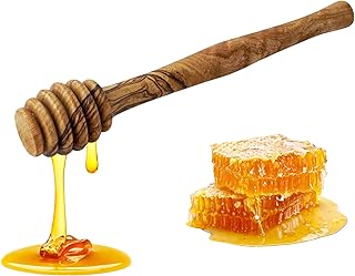 AramediA Olive Wood Honey Dipper - Handcrafted 6" Drizzler, Perfect for Serving Honey, Syrups, and Sauces, Eco-Friendly Kitchen Tool with Unique Grain Patterns