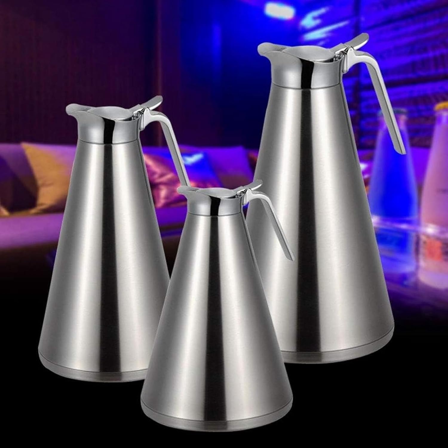 Vacuum Insulated Jug Thermal Coffee Carafe Flask Stainless Steel, Durable Thermos Hot and Cold Tea Coffee, for Home, Office, Hotel(2L)