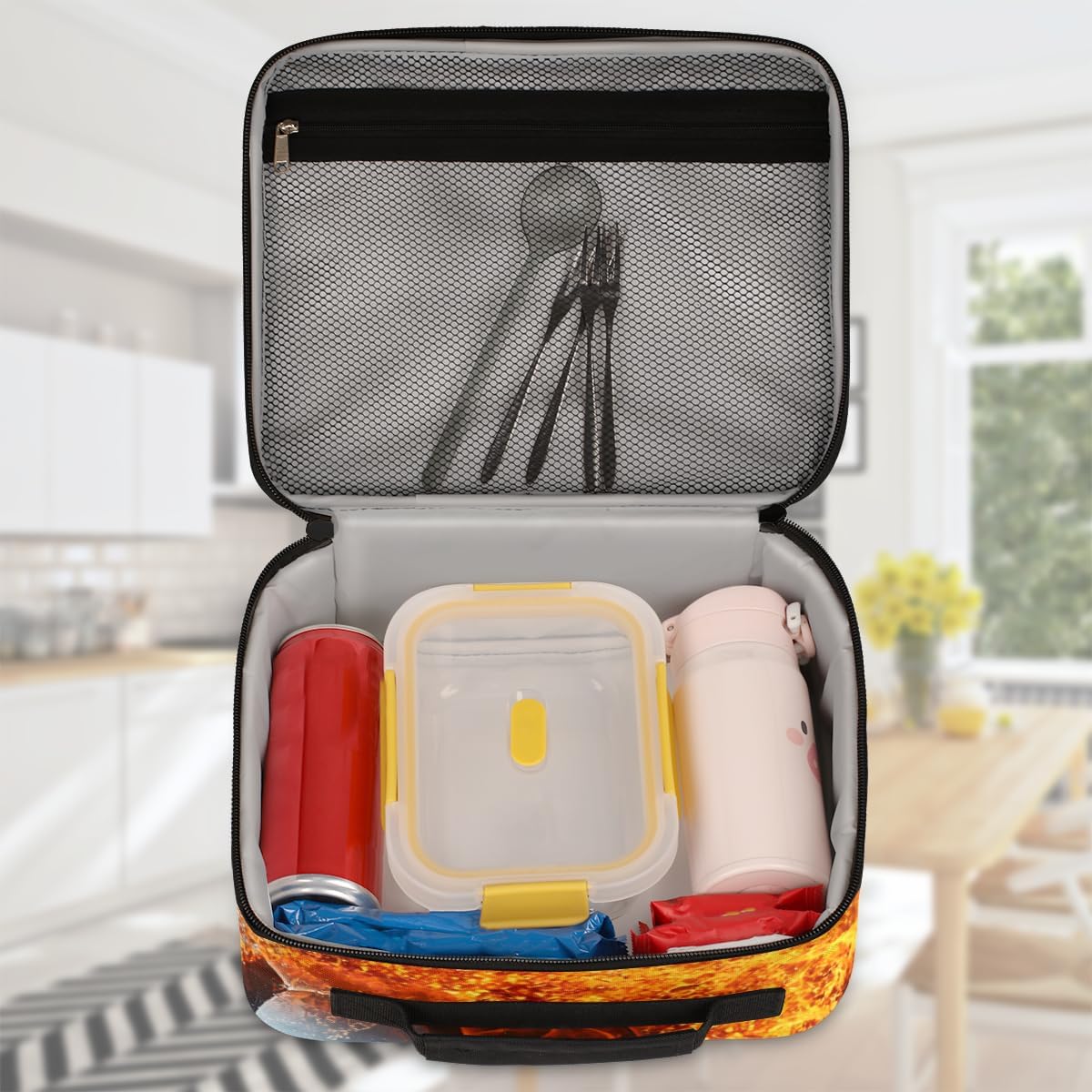 Kids Lunch Box for Girls Boys Toddler Insulated Lunch Bags, Mini Cooler Back to School Lunch Tote Bag Portable Thermal Meal Tote Kit Soft Bag, Sport Soccer Ball Fire
