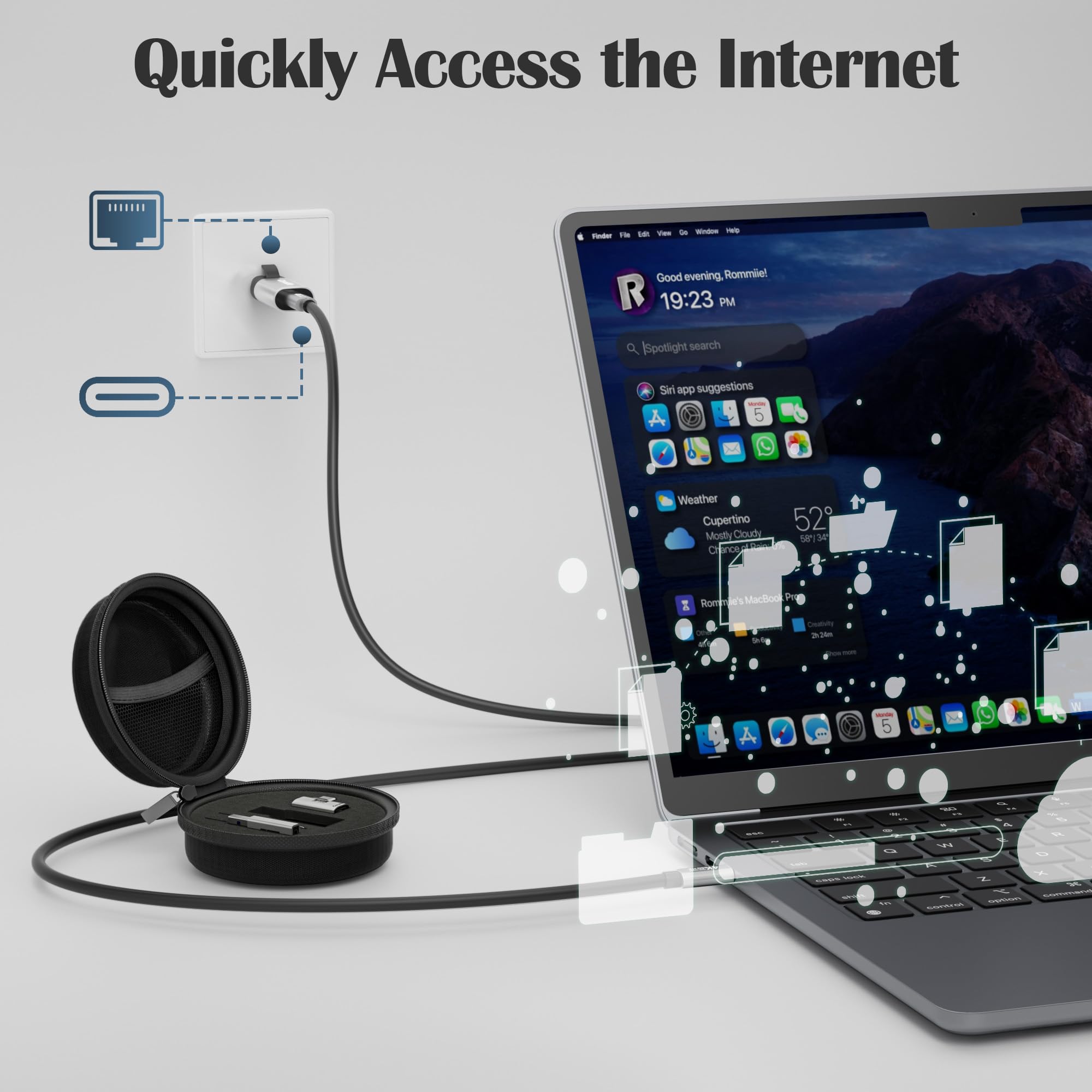 Adaptateur de voyage USB 6 en 1, pour Internet/données/chargement/vidéo, comprend : adaptateur USB-C vers RJ45, câble Type-C 3.1, connecteur USB vers USB-C, convertisseur USB4 à angle droit, outil
