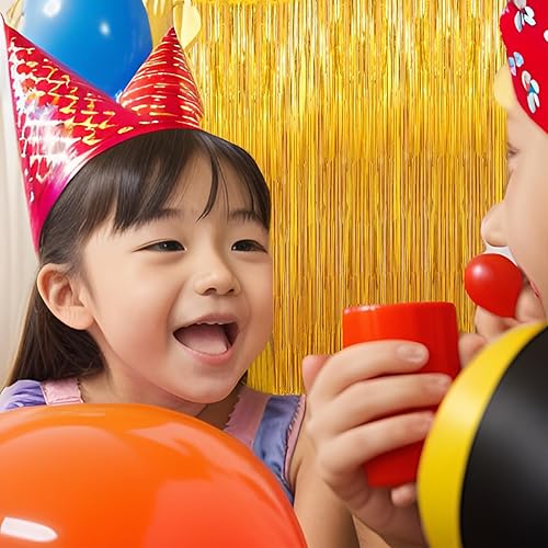 Miniatura 3 de Paquete de 2 cortinas de flecos dorados, 3.2 pies x 8.2 pies de papel de oropel metálico, cortinas de fondo para cabina de fotos, bodas,