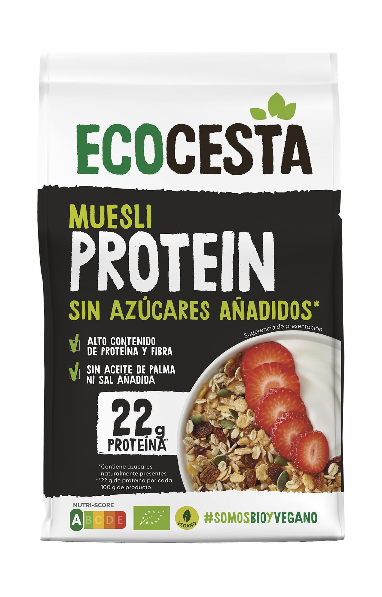 ECOCESTA MEJOR CADA DIA Muesli Protein, 375 g, Cereales de Avena con Soja, Alto Contenido en Proteína y Fibra, Aporta una Dosis Extra de Energía, Cereales de Desayuno