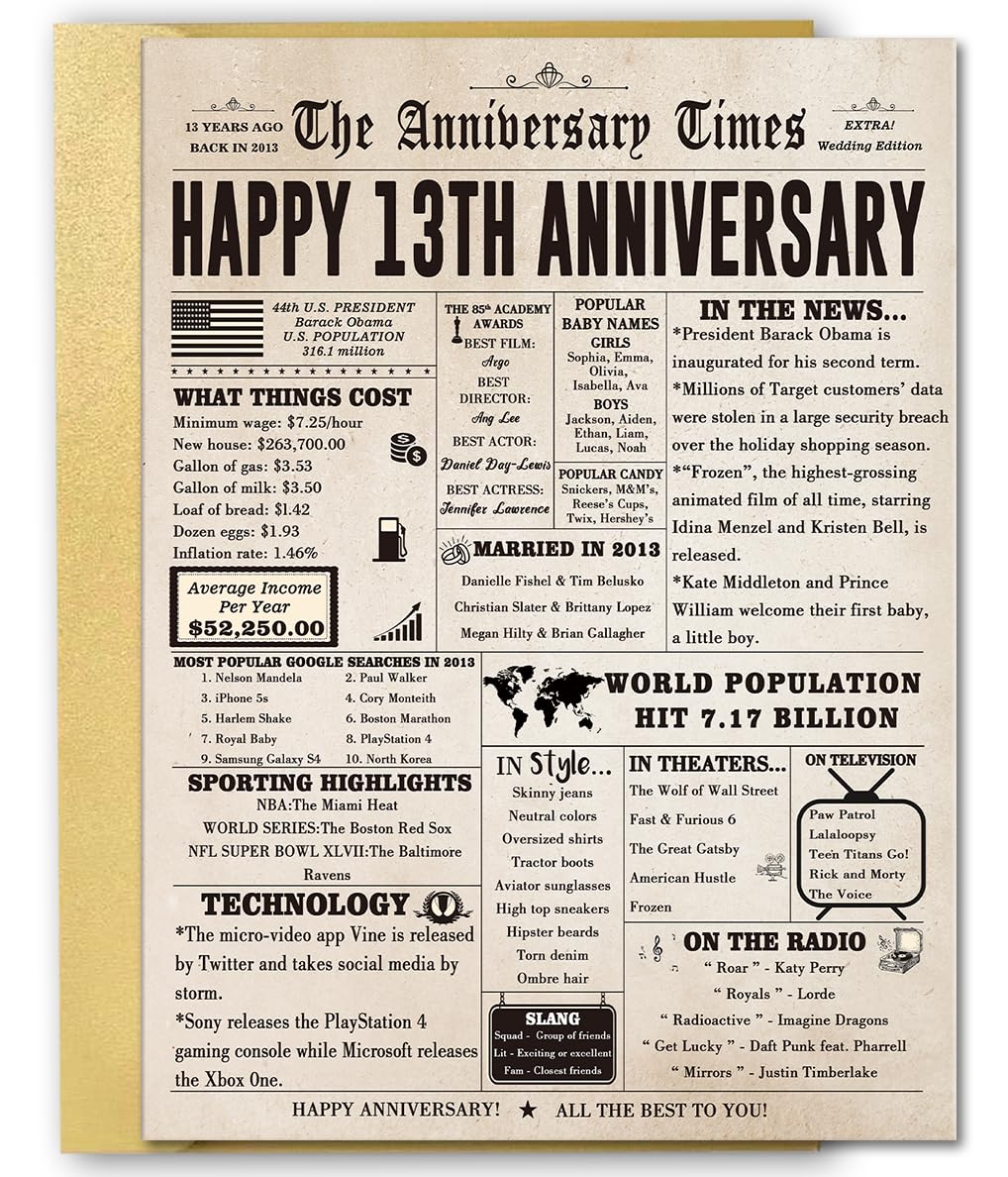 FANCYLUCKY Jumbo 13th Anniversary Card for Him Her, Romantic 13 Years Anniversary Card Gift for Husband Wife, Retro Lace Wedding Gifts