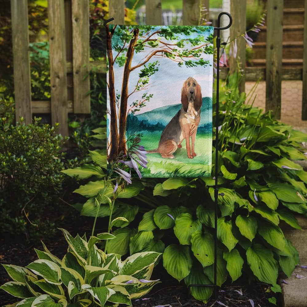 Caroline's Treasures CK2581GF Under the Tree Bloodhound Garden Flag Mailbox Flag Decorative Yard Flag Banner Outside Patio Artwork Yard Flower Beds, Garden Size, Multicolor
