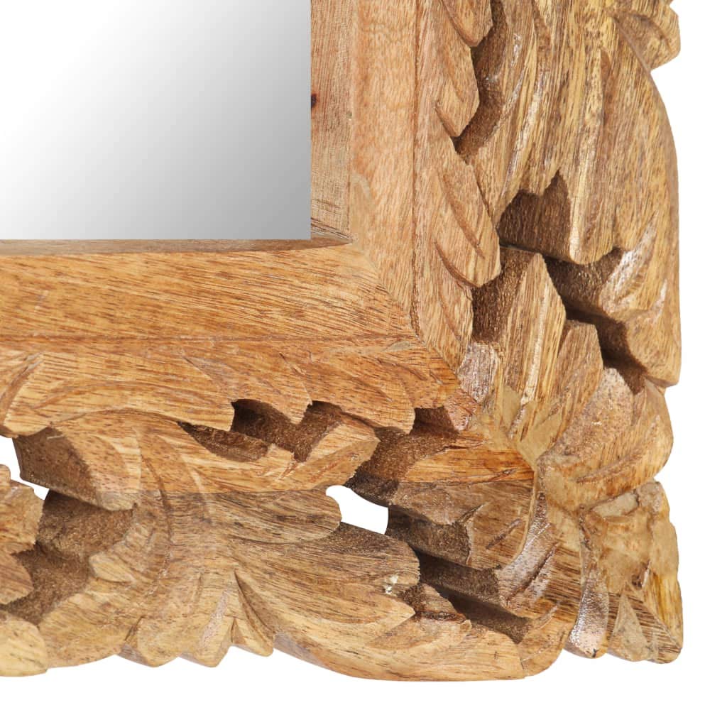 Espejo tallado a mano marrón de madera maciza de mango 80 x 50 cm con acabado natural para salón, baño, pasillo, decoración, cosméticos, maquillaje, cuerpo entero