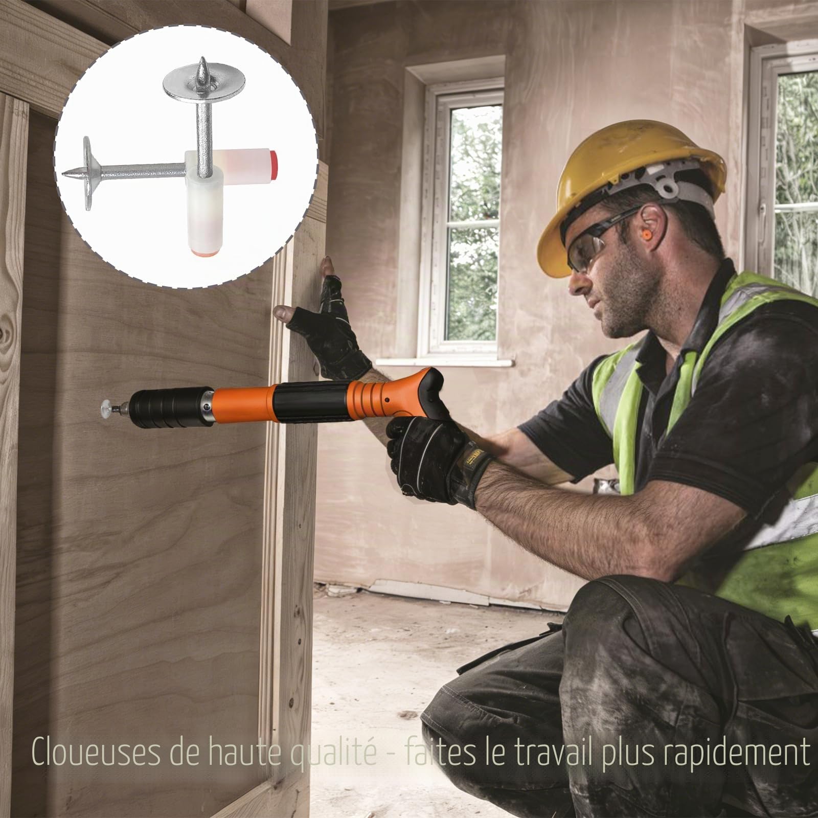 400 Clous Professionnels pour Pistolet à Ongles Manuel - 32mm x 7.3mm avec Rondelle 16mm en Acier Robuste - Idéal pour Fixations Durables sur Ciment, Bois et Métal