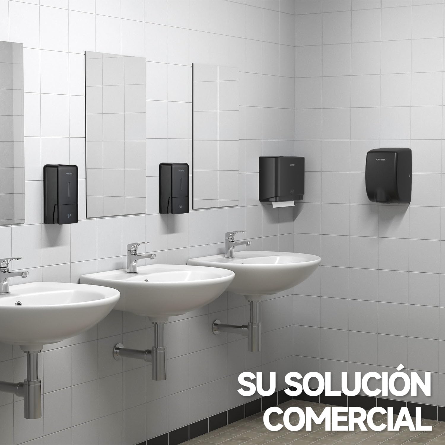 anydry Dispensador de jabón Mural Manual a presión, Capacidad de 800 ml con Ventana Visual, reemplazo Sencillo del jabón, Ideal para hogares y Negocios 1006 Negro