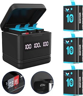 NOPWOK Hero 9/10 Battery 3-Pack 2000mAh and USB Storage Fast Charger Fully Compatible with Gopro Hero 9 Gopro Hero 10 Black Official with High Speed Micro SD Card Reader Function