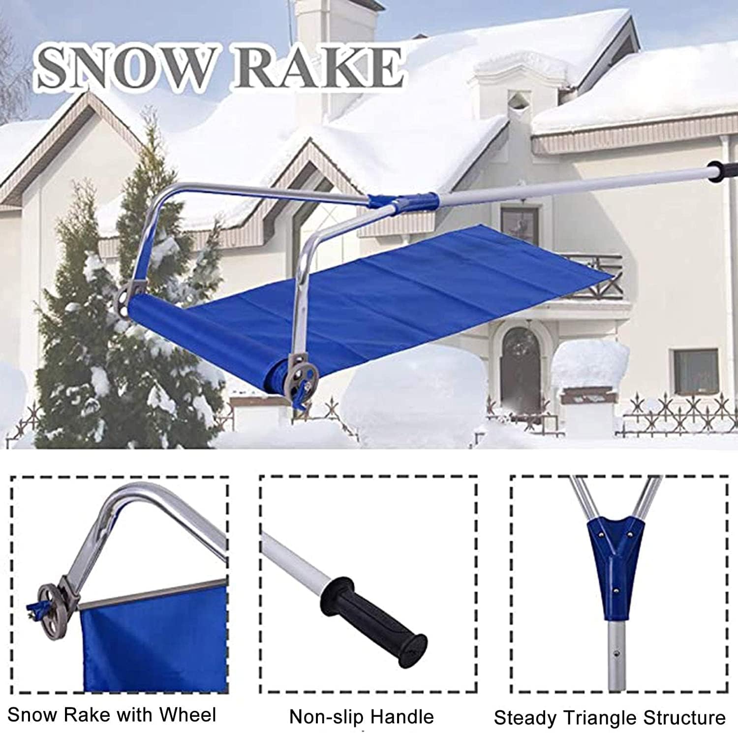 review IKASNA Snow Rake Roof Snow Rake, 21 Ft Snow Roof Rake with Nylon Slide, Heavy Duty Aluminum Pole of Roof Rakes, Easy to Assemble and Clean, for Cedar Shake Roof, Tile Roof