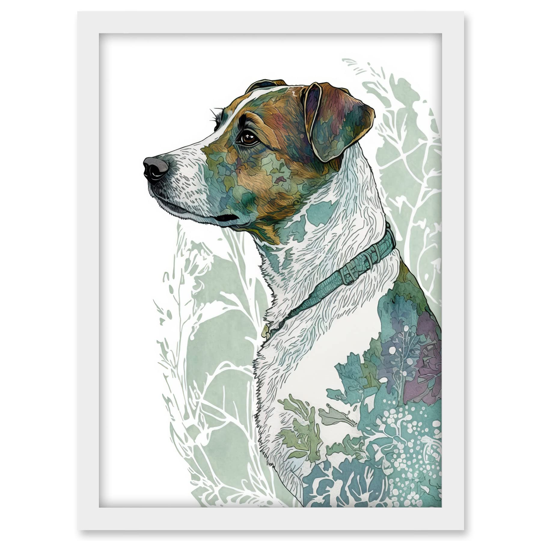 Artery8 Jack Russel Dog Modern Watercolour Portrait Illustration Artwork Framed A3 Wall Art Print