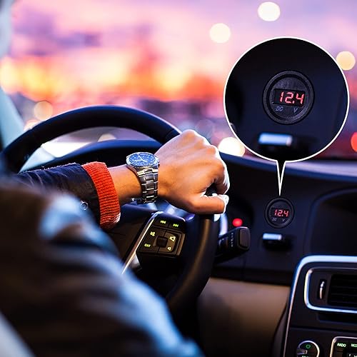 Miniatura 28 de BBTO 2 unidades de medidor de voltaje de automóvil de 12 V CC con pantalla LED, voltímetro digital de panel redondo, voltímetro compatible con Azul