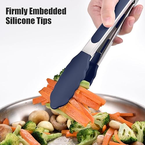 Miniatura 6 de Doosu Pinzas de cocina para cocinar juego de pinzas para alimentos resistentes al calor de 600 F con puntas de silicona antiarañazos, pinza de