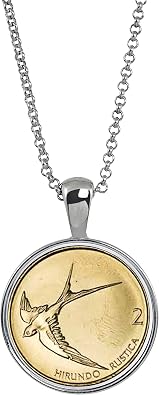 American Coin Treasures Barn Swallow Coin Necklace- Genuine Solvenia Coin Silvertone Pendant with Round Bezel| Bird in Flight Medallion Pendant | 18 Inch Cable Chain with 3 Inch Extender