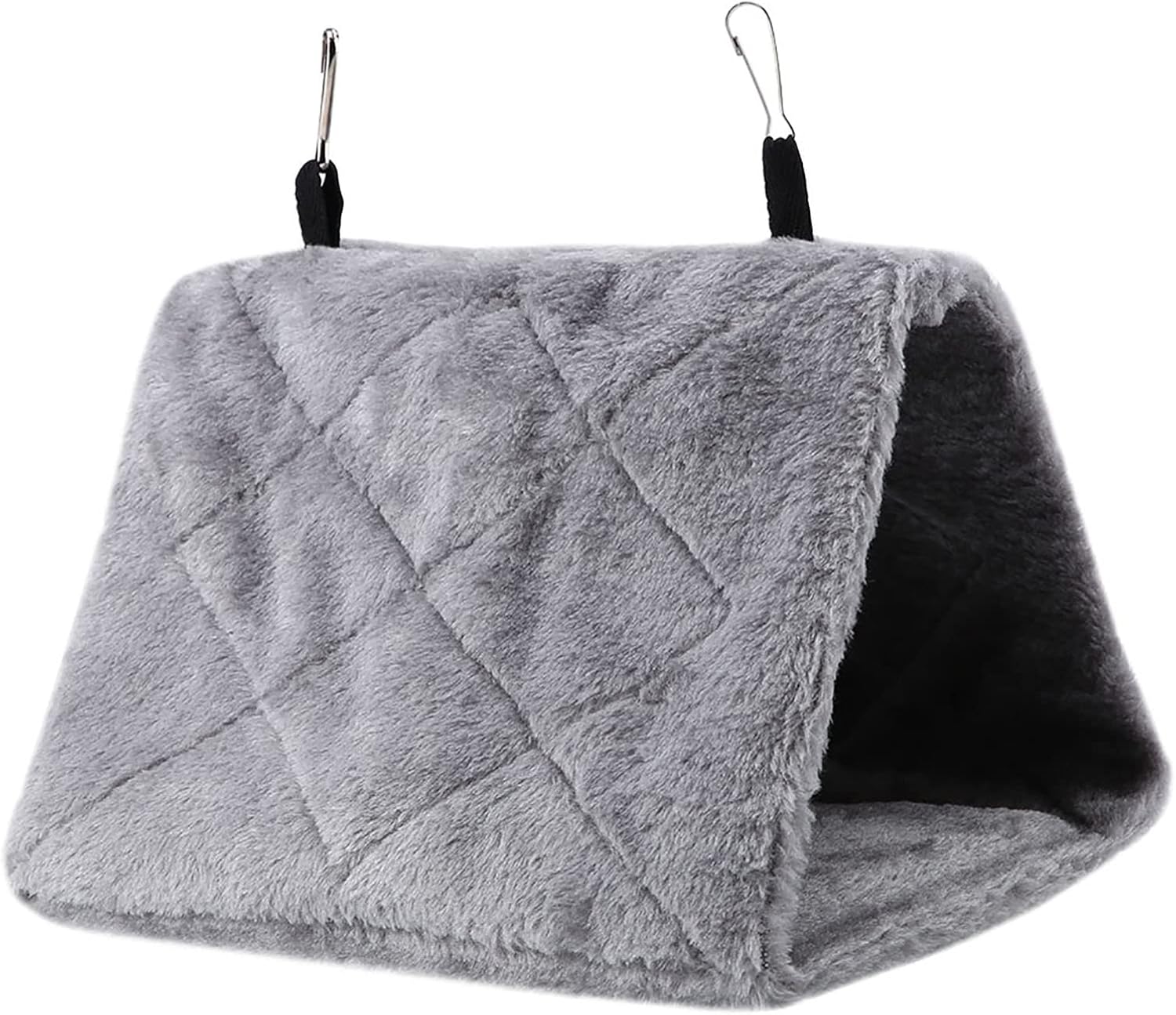 Tent Bird Plush Hanging Cage, Soft Plush Hammock Hanging Cage Tent for Birds Parrot Winter Warm Bed Pet Toy(M-Grey)
