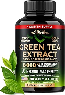 Green Tea Extract - 50% EGCG, Extra Strength 20:1 Extract - Natural Green Tea Supplement + Green Coffee Beans & Apple Cider Vinegar - Energy & Metabolism Support - for Men & Women - Vegan 120 Capsules