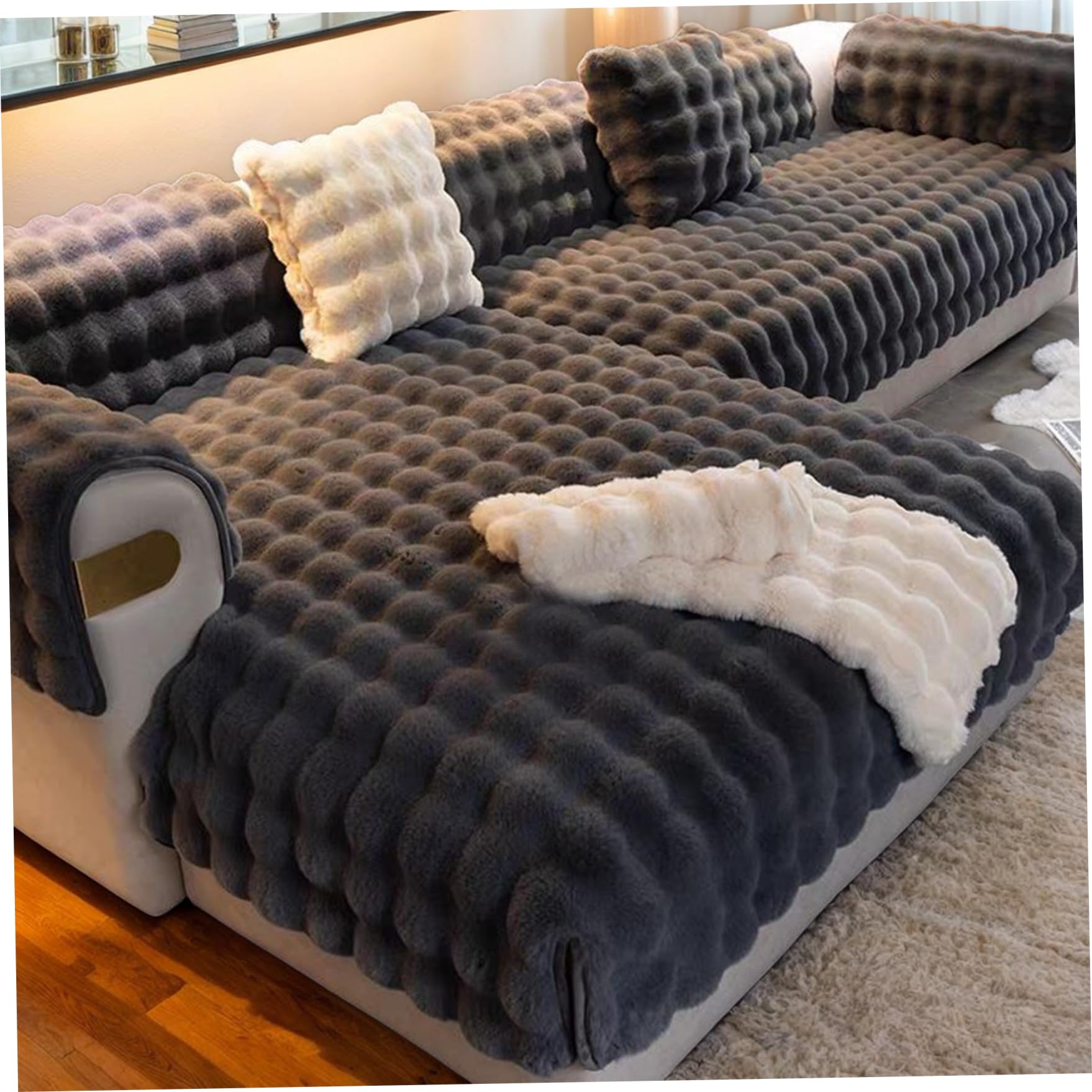 Housse de canapé en peluche lavable et moelleuse pour canapé d'angle en L
