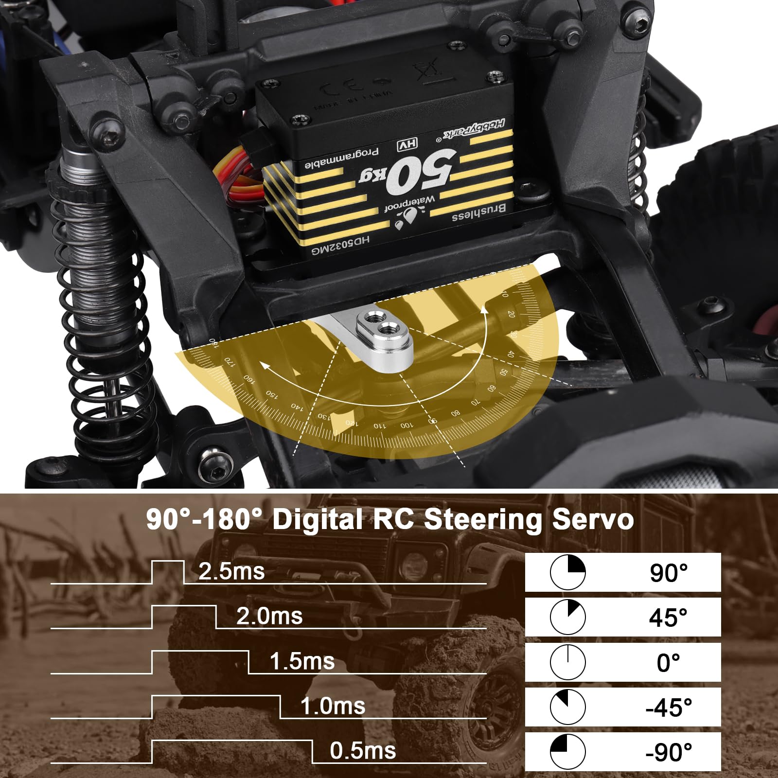 HobbyPark Servo 50kg Servo impermeabile ad alta coppia RC Sterzo Servo Motore Brushless Velocità Veloce Dimensioni standard HV Ingranaggi in Acciaio Inox per 1/8 1/10 RC Crawler Auto Camion Buggy