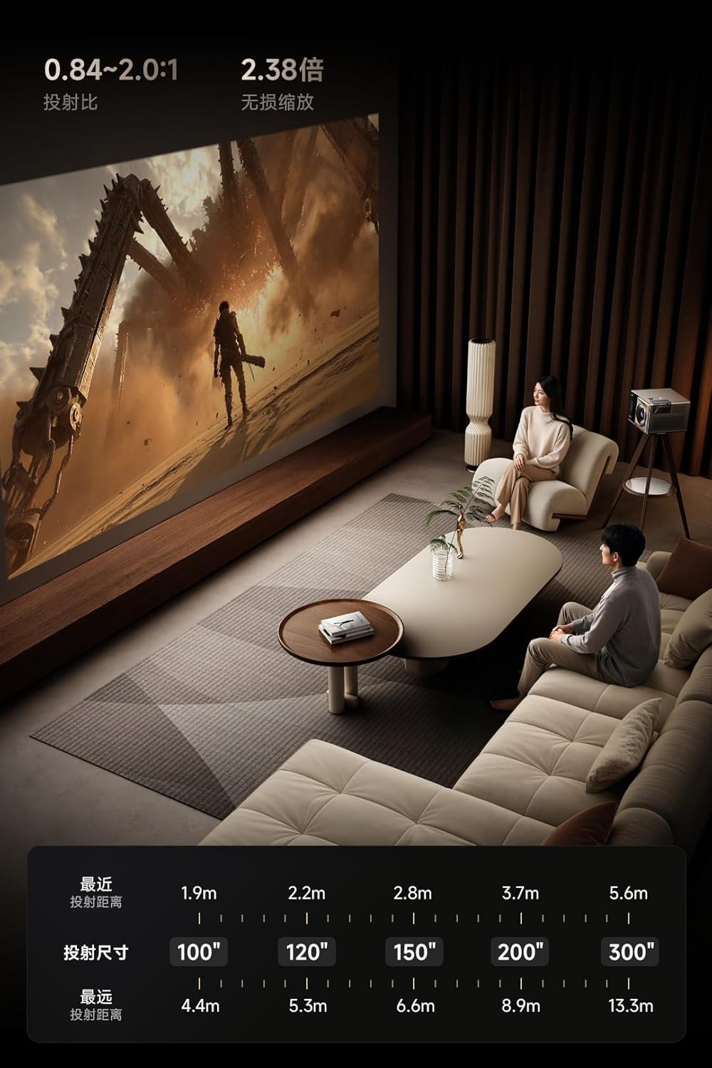 Projector placement example in a living room