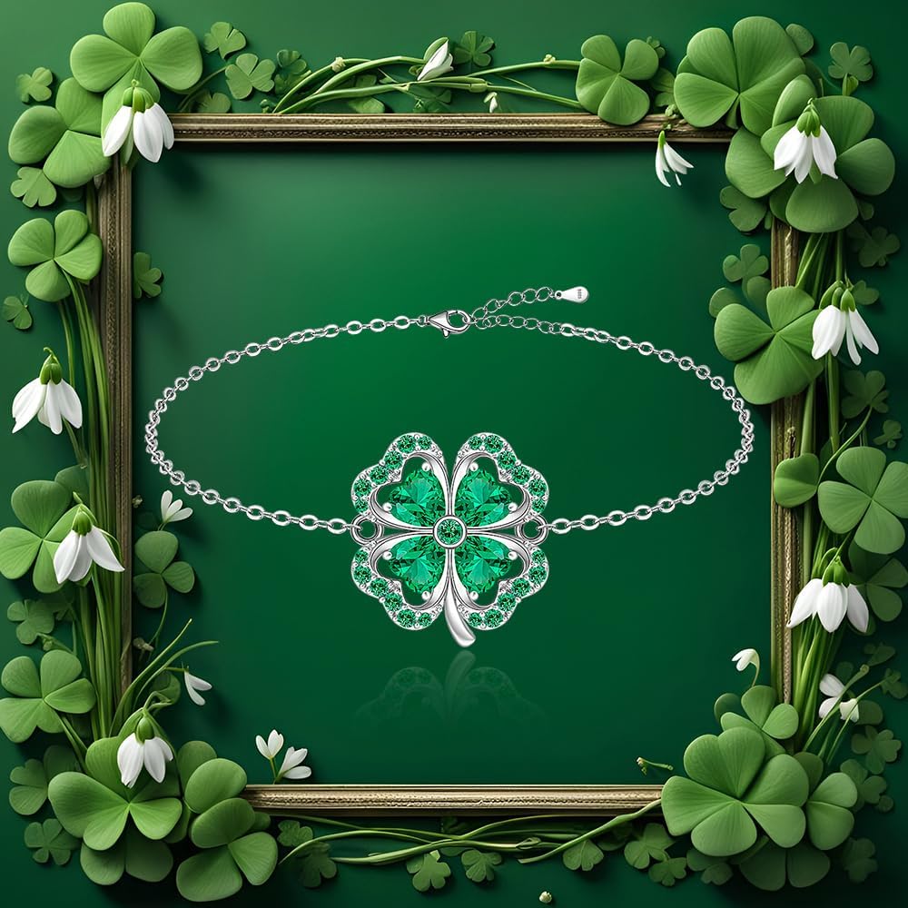 Shamrock Bracelet for Women Sterling Silver celtic St Patricks Day Bracelet Four Leaf Clover Green Luck Gifts Irish Jewelry - Image 5