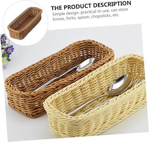 Miniatura 4 de Angoily 2 cestas de almacenamiento de cubiertos tejidas para cesta de almacenamiento, bandeja de almacenamiento de ratán, organizador de cubiertos