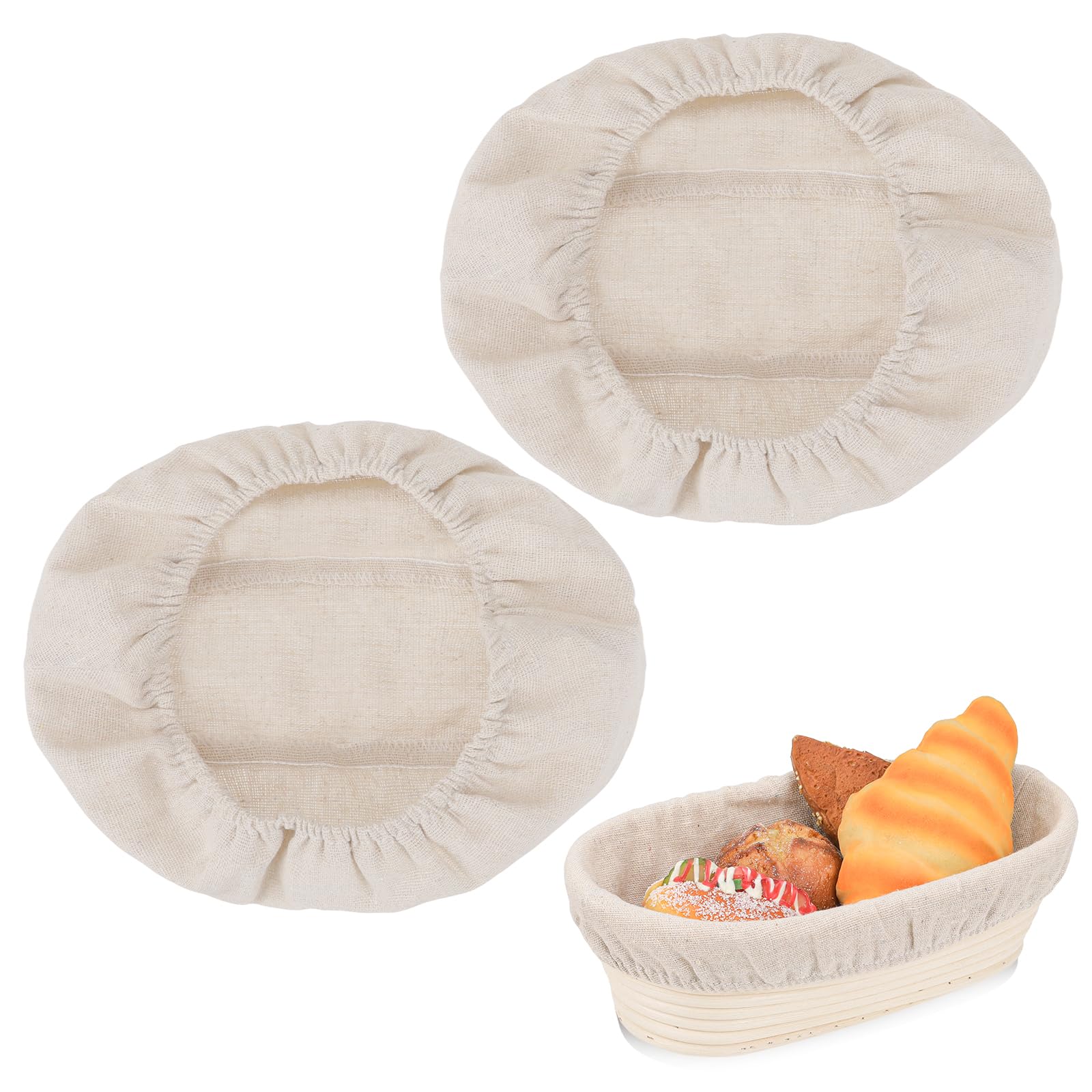 Photo 1 of 2 Pcs Bread Proofing Basket Cloth Liner Baking Dough Basket Cover Natural Rattan Banneton Proofing Cloth for Bakery Home Baking, oval about 10 × 6 inch