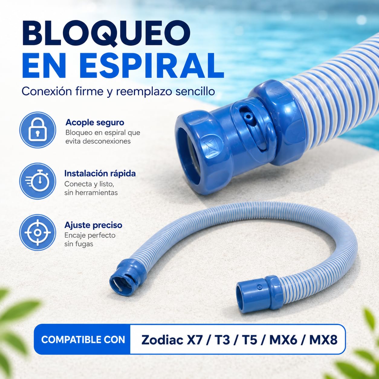 Manguera Repuesto Limpiafondos 1m Compatible con Zodiac MX6 MX8 T3 T5，5