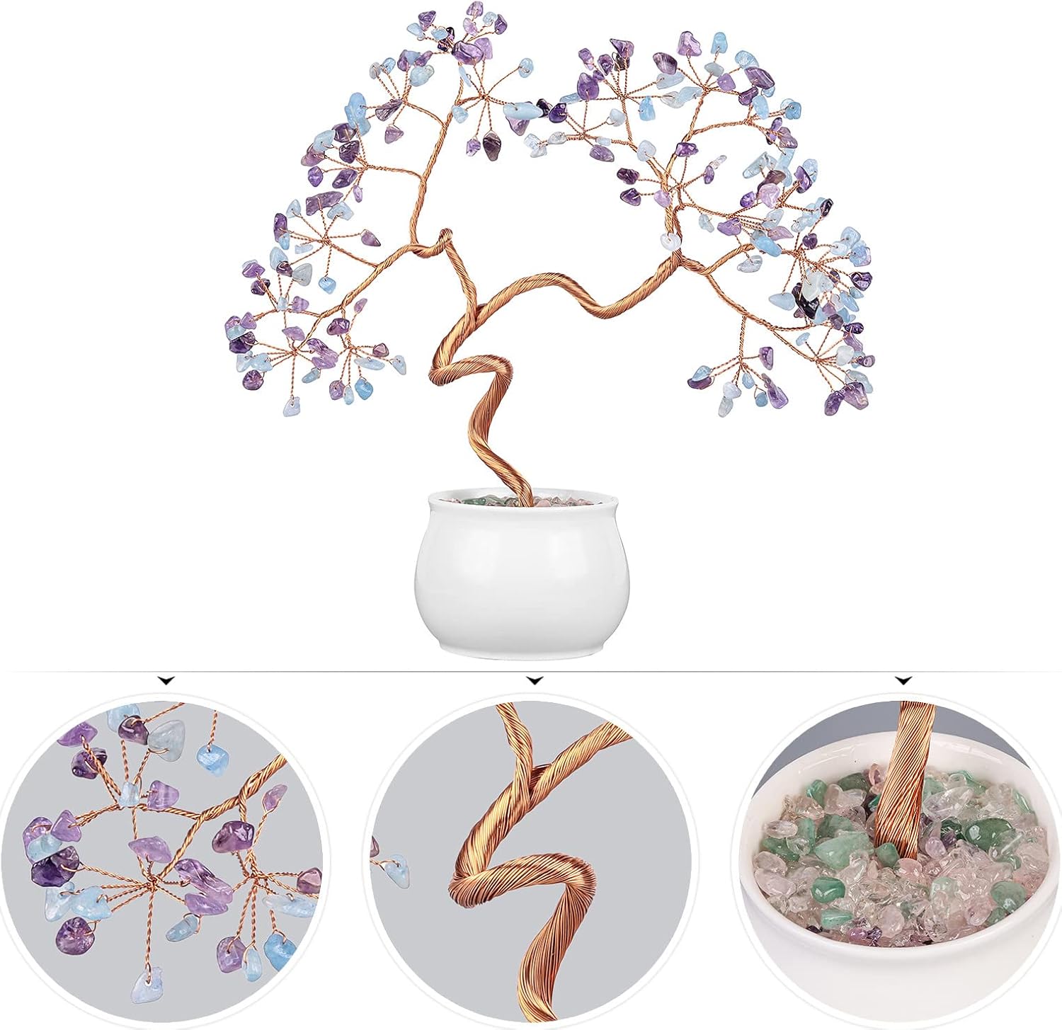 Nupuyai Amethyst & Aquamarine Crystal Money Tree with Ceramic Base - Image 3