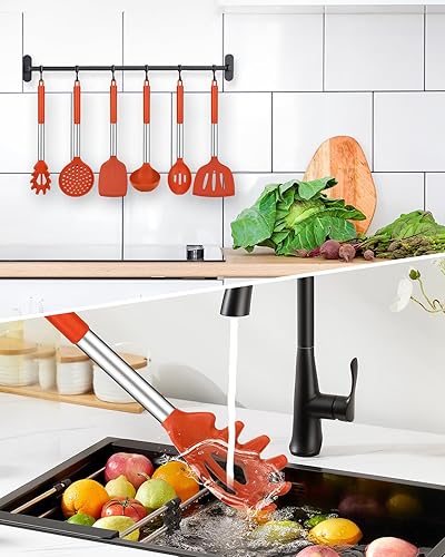 Miniatura 5 de Juego de utensilios de cocina de silicona, 8 piezas antiadherentes con mango de acero inoxidable, herramientas de cocina resistentes al calor sin