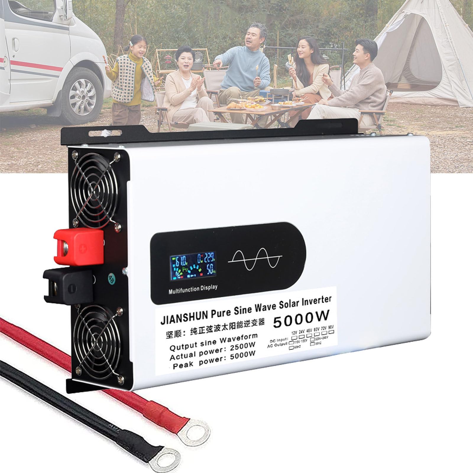 Power Inverter Pure Sine Wave Inverter 5000W 6000W 8000W 10000W 12000W Pure Sine Wave Inverter DC 12V 24V 48V 60V to AC 110V/220V Power Converter Adaptor Home Solar Inverter Power Bank,5000W-24V