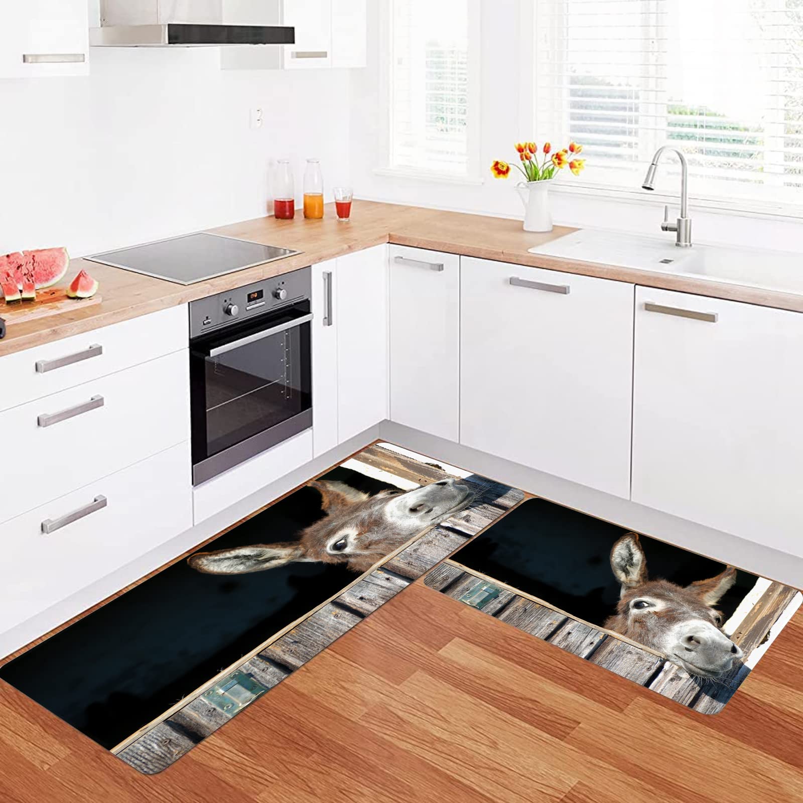 Küchenteppiche 2er Set Rutschfest - Esel Motiv Wasserabsorbierend