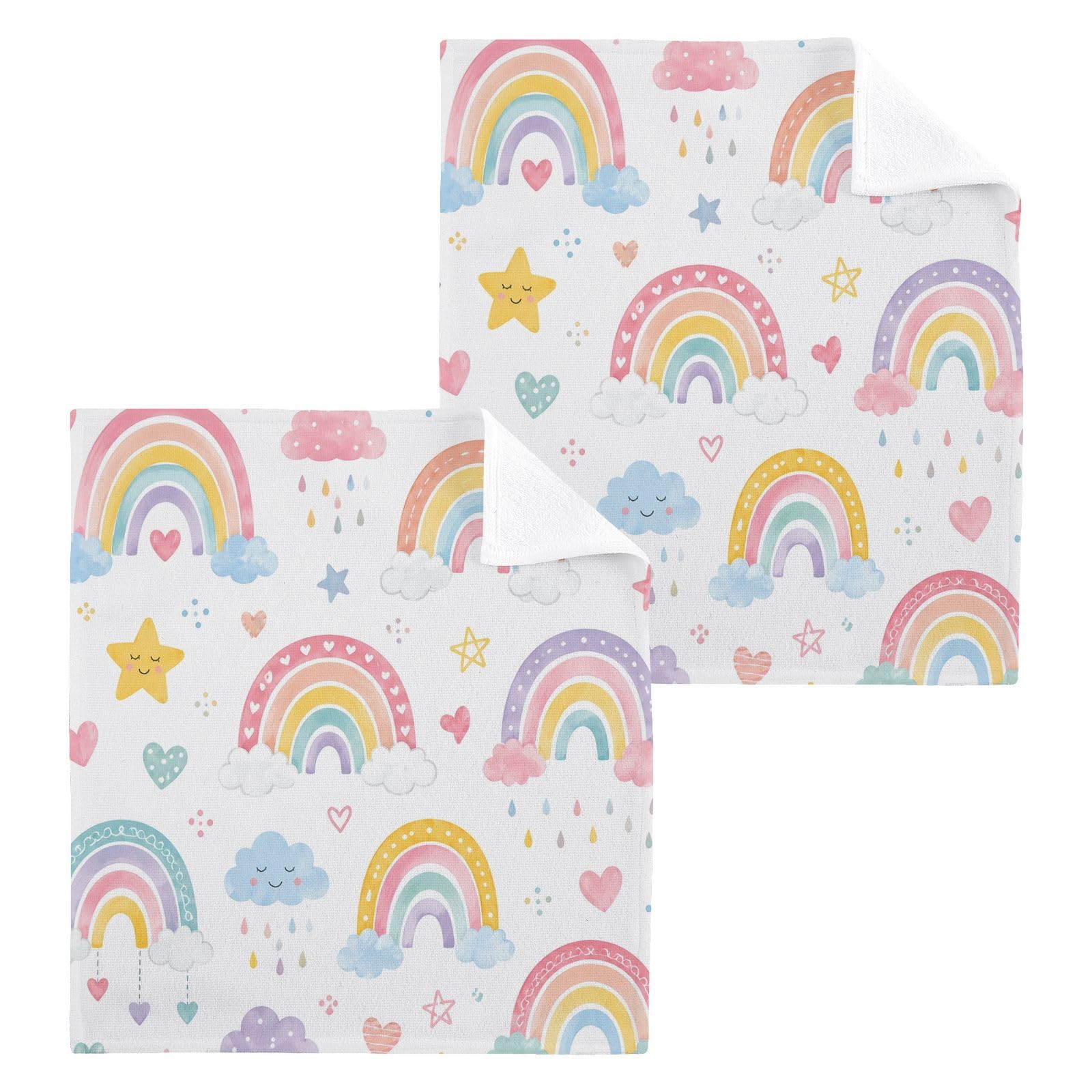 BOESI Pastel Rainbow 12x12in Cotton Washcloth,Soft Absorbent Face Towel