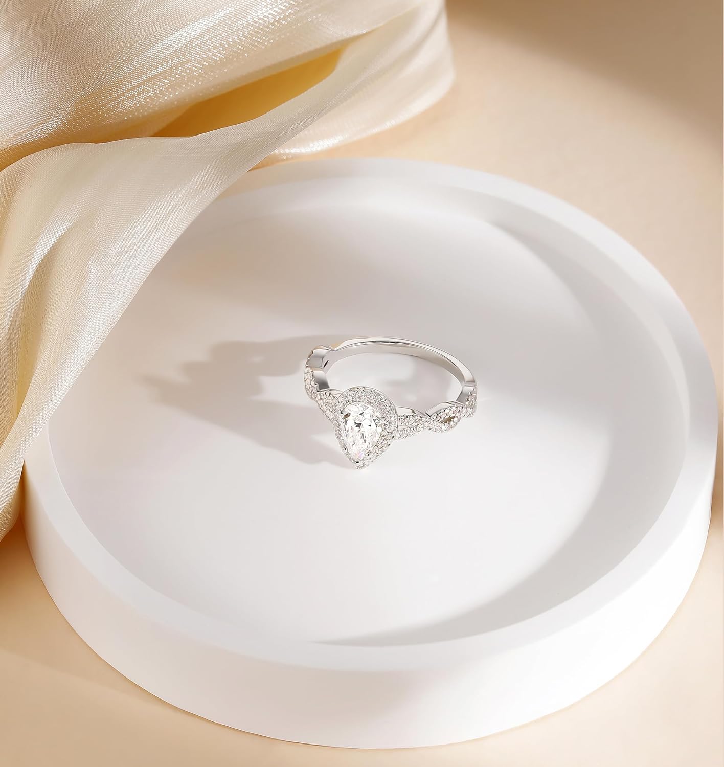 TIGRADE 1.5CT Engagement Ring for Women Teardrop Cubic Zirconia Wedding Band Halo Twisted Pear CZ Promise Anniversary Ring Size 3-12 - Image 2