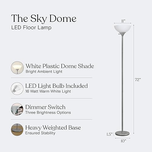 Miniatura 4 de Brightech Lámpara de pie LED regulable Sky Dom, lámpara de pie Torchiere para sala de estar, dormitorio y oficina, lámpara de pie alta para leer,