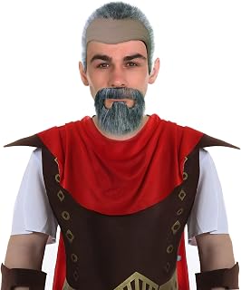 Men’s Monk Wig & Beard Set – Historical Character Hairstyle with White & Brown Beard for Cosplay | Classic Hairpiece for Biblical Plays, Theater & Halloween