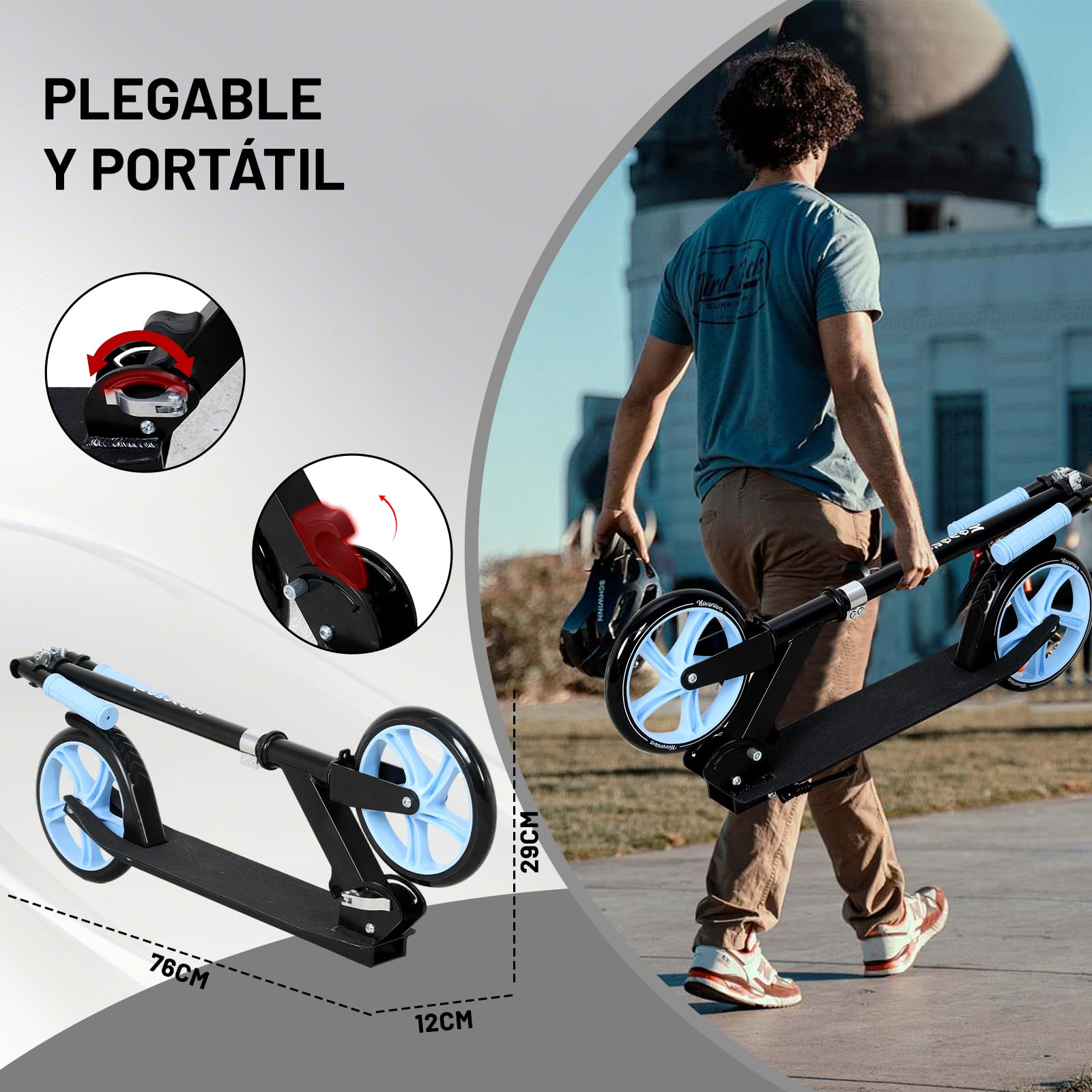 Patinete Scooter Plegable, Patinetes para niños y niñas, 9-14 años con Manillar Ajustable 88-98.5cm, Patinete con 2 Ruedas Grandes 200mm y Freno Posterior, Máx. 100kg