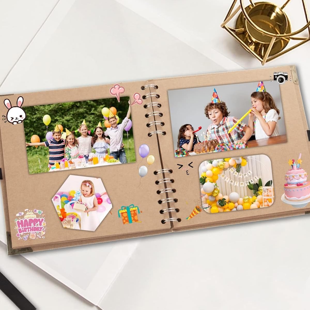 HASTHIP DIY Scrapbook Album,8"x8" Thick Craft Paper Binder,60 Blank Pages with Ribbon Tie Closure,Photo Album for Baby Milestones,Art Scrapbook,Wedding,Birthday Memories,Gift Keepsake,Free Size,Brown 4