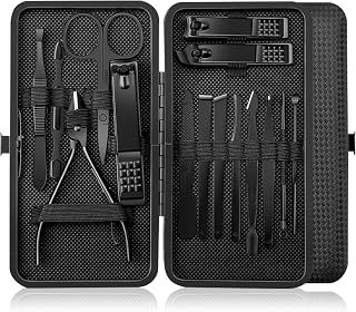 Professional 15-in-1 Stainless Steel Manicure & Pedicure Set - Luxury Grooming Kit for Men & Women with Leather Case, Travel Essentials for Nail & Foot Care(Black)