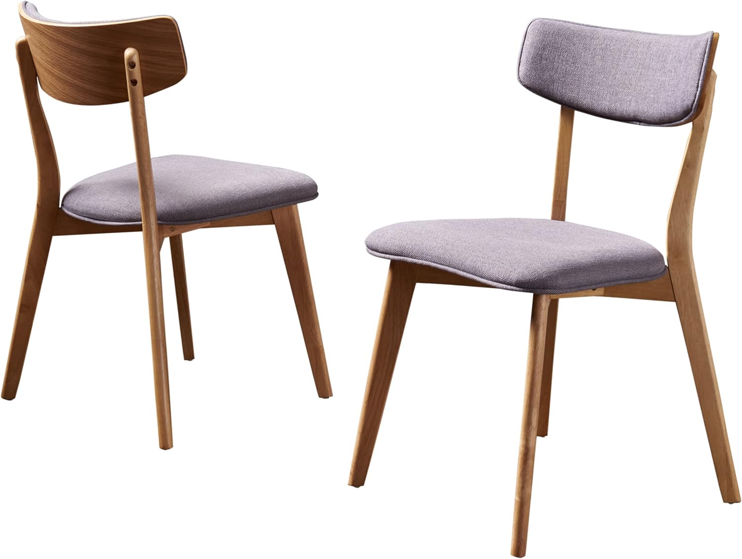 Dining Chairs Set of 2, Mid-Century Modern Upholstered Armless Chair w/Seat Cushion, Padded Backrest, Walnut/Dark Grey