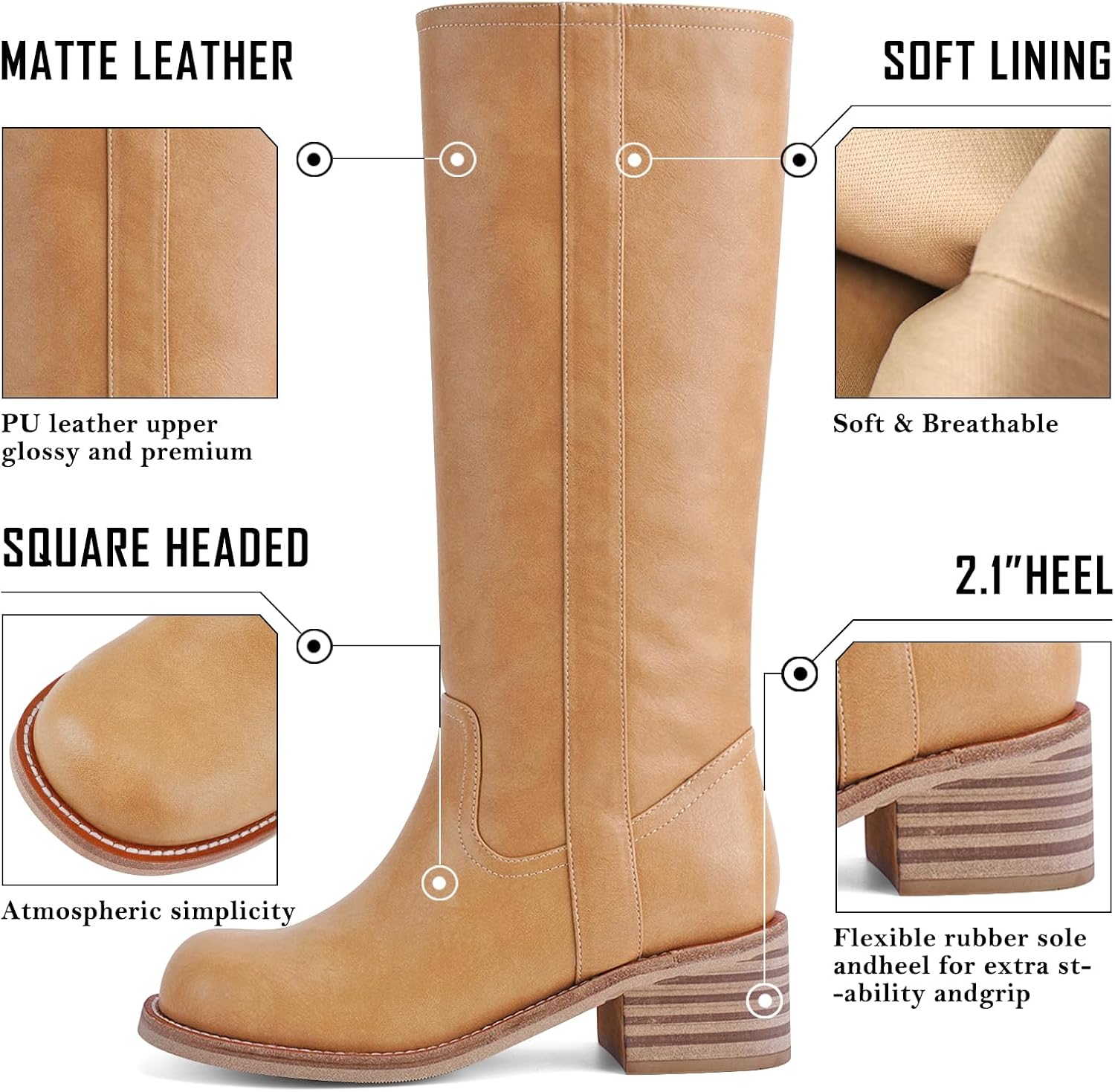 VBDB Women's Knee High Boots Square Toe Chunky Block Heel Long Boots for Women Comfortable Low Heel Womens Boots image 4