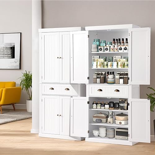 Miniatura 44 de Armario de almacenamiento de despensa de cocina de 72 pulgadas, armario independiente con 2 gabinetes, cajón y estantes ajustables, armario de Negro